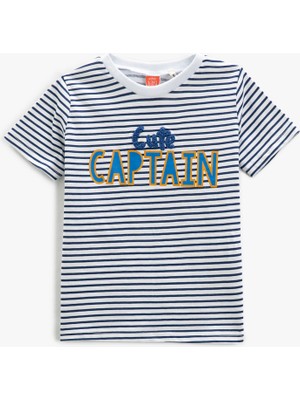 Koton Bisiklet Yaka Tişört Kısa Kollu Baskılı Aplike Detaylı