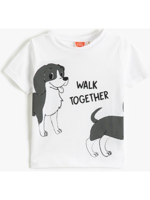 Koton Kısa Kollu Bisiklet Yaka Tişört Köpek Baskılı