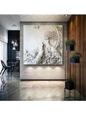 AR AJANS KANVAS TABLO Iki Tavus Kuşu Duvar Heykeli Rölyef Duvar Süsleme Dekoratif Kanvas Tablo ART00156