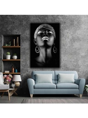 AR AJANS KANVAS TABLO Afrikalı Siyahi Gümüş Küpeli Kadın Afrıcan Woman Kanvas Tablo ART00154