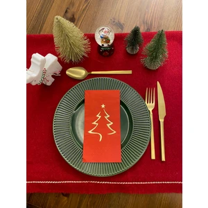 Gold Yaldızlı Yılbaşı Çam Ağacı Desenli 16 Lı Kırmızı Renkli Kağıt Peçete