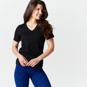 Domyos Kadın V Yakalı Spor Tişörtü - Siyah -Fitness