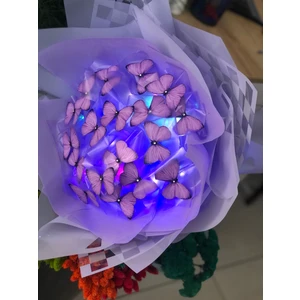 Lila Kelebek Buketi LED Işıklı Konsept Hediyelik