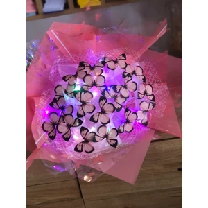Pembe Kelebek Buketi LED Işıkı Konsept Hediyelik