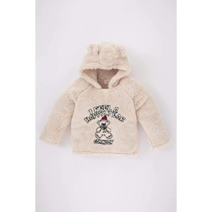 Erkek Bebek Yılbaşı Temalı Kapüşonlu Pelüş Sweatshirt B2131A523WN
