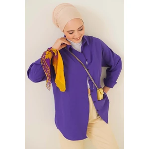 BRAKO TEKSTİL Kadın Mor Oversize Uzun Basic Gömlek