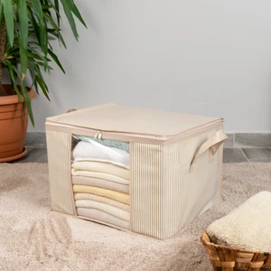 Orta Boy Pencereli Çizgi Desen Baskılı Krem Dolap içi Kıyafet Düzenleyici Hurç 45X40X30 cm