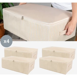 4 Adet Büyük Boy Çizgi Desen Baskılı Krem Baza Altı Düzenleyici Hurç Seti 60x40x20 cm