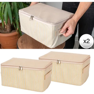 2 Adet Küçük Boy Çizgi Desen Baskılı Krem Baza Altı Dolap Içi Düzenleyici Hurç Seti 30X20X15 cm