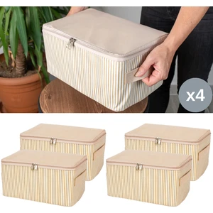 4 Adet Küçük Boy Çizgi Desen Baskılı Krem Baza Altı Dolap içi Düzenleyici Hurç Seti 30x20x15 cm