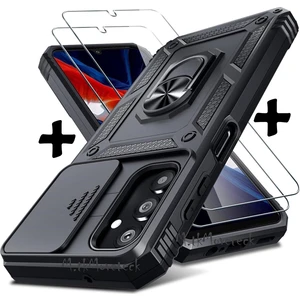 M.TK Moveteck Samsung Galaxy S23 Fe Kılıf Kamera Korumalı Sürgülü Yüzüklü Armor Military Zırh Tank Standlı + 9h Cam 2in1 Set