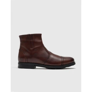 Hakiki Deri Yandan Fermuarlı Kahverengi Erkek Bot