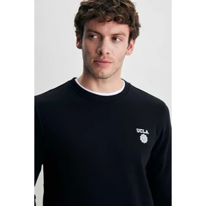 Valley Siyah Bisiklet Yaka Baskılı Standard Fit Erkek Sweatshirt