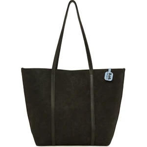 Siyah Deri Askı Garnili Büyük Nubuk Çanta