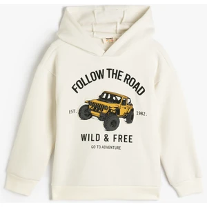 Kapşonlu Sweatshirt Uzun Kollu Baskı Detaylı Şardonlu
