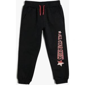 Jogger Eşofman Altı Beli Bağlamalı Cepli Slogan Baskılı Şardonlu