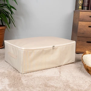 Büyük Boy Çizgi Desen Baskılı Krem Baza Altı Düzenleyici Hurç 60X40X20 cm