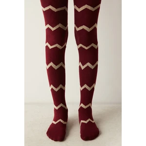 Zigzag Detaylı Bordo Külotlu Çorap