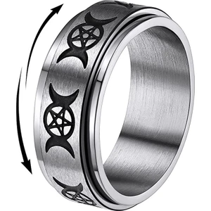 Moda Çift Yüzük Gümüş - Yıldız ve Ay Dönen Yüzük (Yurt Dışından)