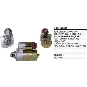 Marş Motoru 12V 9diş Tipo Tempra Doğan Slx 223031 4470377 Mako Tip Dodo STR4690