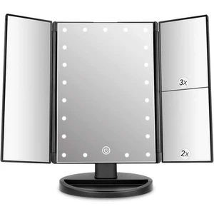 QOO100 Makyaj Aynası Işığı, 21 Led'li, Üçlü Büyüteçli Ayna 2x/3x/1x Ayarlanabilir Dokunmatik Ekran Kozmetik ve Günlük Kullanım Için 180° Dönebilen Masa Üstü Ayna (Yurt Dışından)