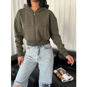 Şardonlu Kapüşonlu Crop Sweatshirt