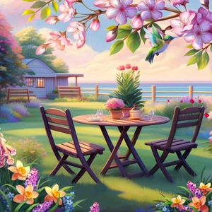 Renkli Baskılı Sayılarla Boyama Hobi Seti Çerçeveli 40 x 50 cm Bahar Keyfi