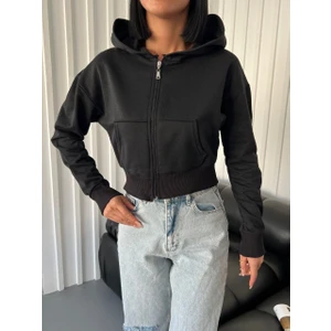 Şardonlu Kapüşonlu Crop Sweatshirt