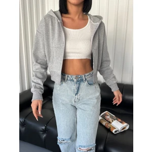 Şardonlu Kapüşonlu Crop Sweatshirt