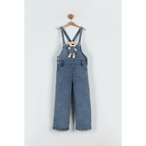 Kız Çocuk Mevsimlik Bol Paça Boyu Ayarlanabilir Kot Teddy Salopet