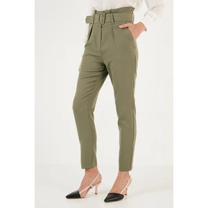 Yüksek Bel Cepli Kemerli Regular Fit Kumaş Pantolon Bayan Pantolon 611PL04