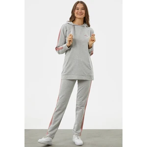 Çift Renk Kapüşonlu Eşofman Takım - Gri