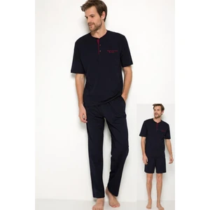 Pierre Cardin 5370 Erkek Lacivert Kısa Kollu 3 Lü Pijama Takımı Çeyizlik Set