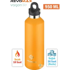 Revomax 950 ml Büyük Kapasiteli Özel Kapak Sistemli 18SAAT Sıcak/36 Saat Soğuk Çelik Termos -950ML