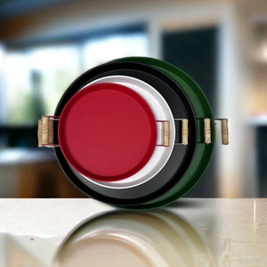 Kitchen Trend 4 Lü 51YEŞIL, 45SIYAH, 37BEYAZ, 30KIRMIZI Ahşap Kulplu Metal Tepsi Çay Tepsisi Sunum Tepsi Seti