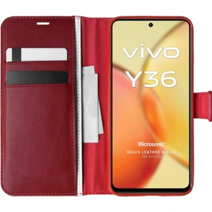 Vivo Y36 Kılıf Delux Leather Wallet Kırmızı