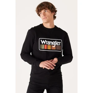 W646H1001 Siyah Wrangler Baskılı Bisiklet Yaka Erkek Sweat