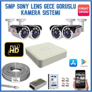 4 Kameralı 5 Mp Sony Lens Gece Görüşlü, Dış Mekan Ahd Güvenlik Kamerası Sistemi