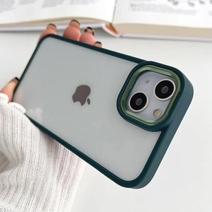 iPhone 15 Uyumlu Kılıf Metal Buton ve Kamera Çerçeveli Kenarları Silikon Arkası Sert Titanium Case