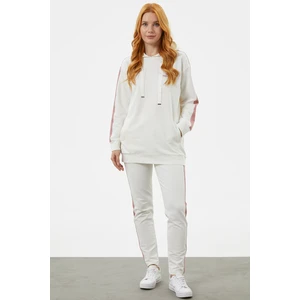 Çift Renk Kapüşonlu Eşofman Takım - Ekru