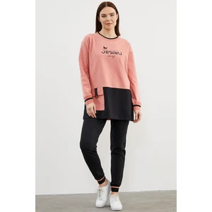 Triko Yaka Detaylı Oversize Eşofman Takım - Pembe