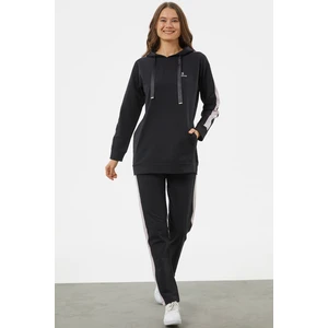 Çift Renk Kapüşonlu Eşofman Takım - Siyah