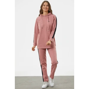 Çift Renk Kapüşonlu Eşofman Takım - Gül