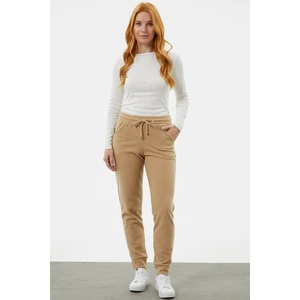 Yanı Şeritli Polar Eşofman Altı - Kamel