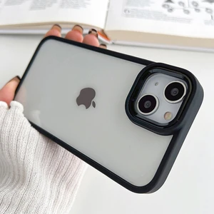 iPhone 15 Uyumlu Kılıf Metal Buton ve Kamera Çerçeveli Kenarları Silikon Arkası Sert Titanium Case