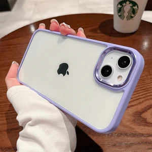 iPhone 15 Uyumlu Kılıf Metal Buton ve Kamera Çerçeveli Kenarları Silikon Arkası Sert Titanium Case