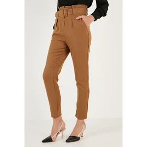Yüksek Bel Cepli Kemerli Regular Fit Kumaş Pantolon Bayan Pantolon 611PL04