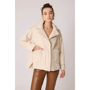 Çift Cep Fermuarlı Ters Dikiş Ceket