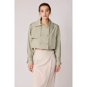 Astarlı Önü Düğmeli Crop Trençkot