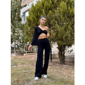 Nika Fashion Ispanyol Paça - Tek Omuz Crop Tayt Takım